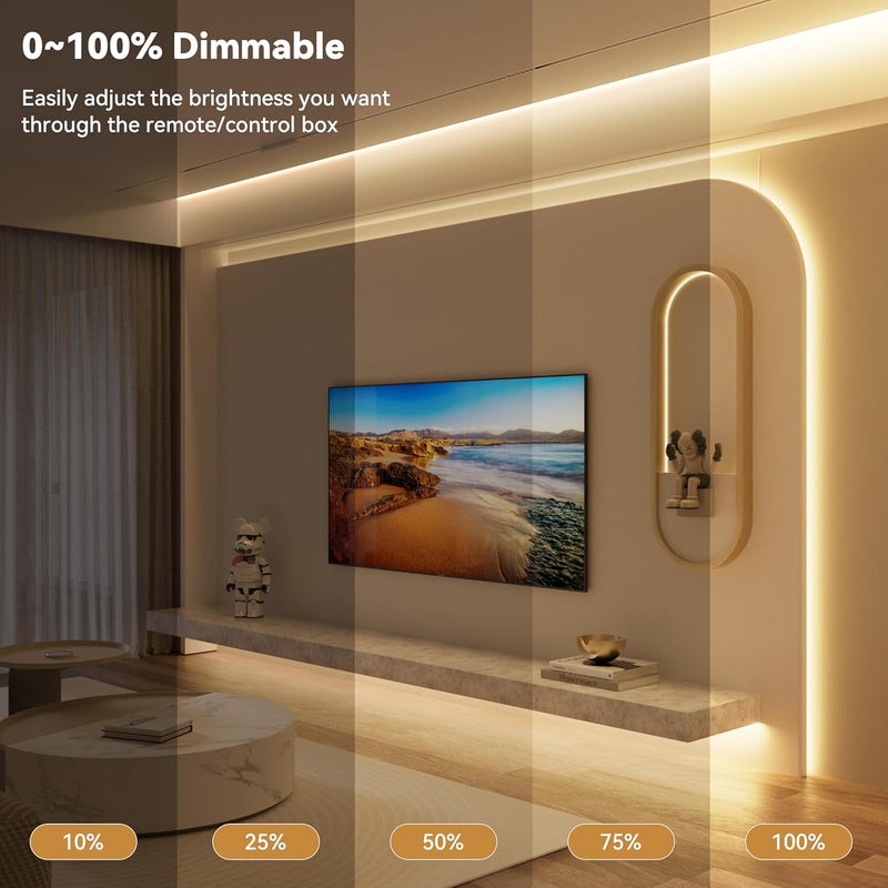 PAUTIX أضواء شريط LED COB مع جهاز تحكم عن بعد RF، أضواء LED بدون نقاط مدرجة UL، ديمبل 3000K أبيض دافئ، ساطع للغاية 16.4 قدم شريط LED مرن 24V، لمطابخ، أسرّة، مكاتب، إضاءة داخلية للسلالم - Image 2